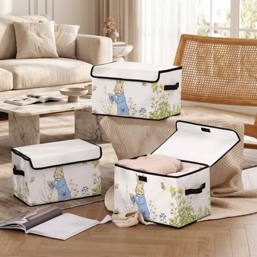 Image of Stackable Storage Bins with Lids,Closet Organizers Fabric Box for Home and Office,Blanket Clothes Organizers,Under Bed Storage Containers 3 Pack