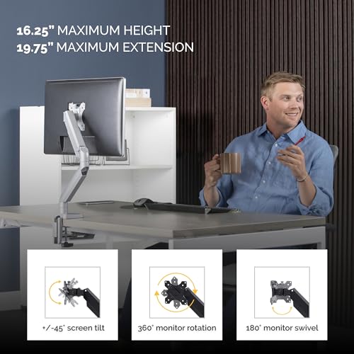 Image of Fellowes Platinum Series Single Monitor Arm for 40-Inch Monitors, Full Motion, 360 Rotation, VESA Mount with Grommet or Clamp, USB Ports, Ergonomic, Silver, 8056401