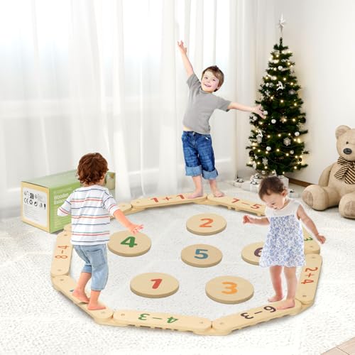 COSYLAND Trave di Equilibrio in Legno per Bambini, Design Doppia Faccia, Giocattolo Montessori per Equilibrio e...