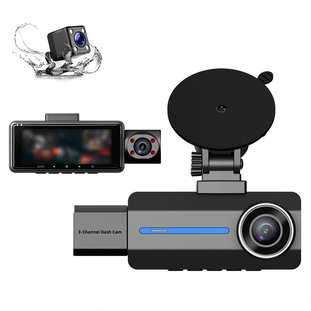 Telecamera da cruscotto a 3 Per canali dotata di registratore di | definizione 5K e funzionalità a infrarossi. Telecamera da cruscotto 1440P con anteriore e posteriore integrate.