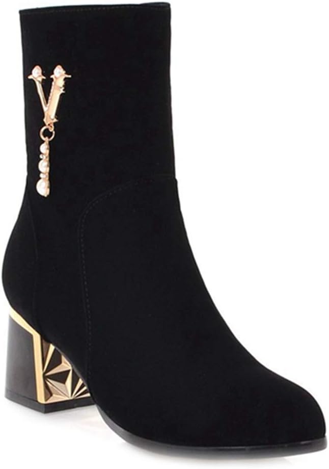 Women's Fashion Dress Ankle Boots Sparkle Pearls Round Toe Zip Chunky Mid Heel Wedding Short Booties