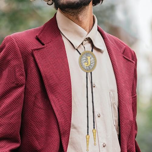Image of HUABOLA CALYN Bolo tie for Men, Western Cowboy Golden Alphabet Initial Letter ABCDJMR to Y Costume Bolo ties Neckties