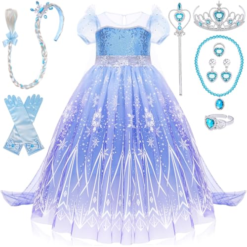 Niña, Home Improvement Dzyoleize 11Pcs Frozen Elsa Disfraz para Niñas Elsa Vestido con Peluca Elsa Accesorios de Vestir Princesa Halloween Cumpleaños Traje (Azul, 5-6 años)