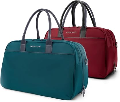 Nomad Lane Carry-On Luggage Duffel Bag, Durable & Lightweight Suitcase. Bento Bag, Weekender Travel Bag for Men & Women, Bordeaux Berry & Pine Green