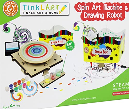 ButterflyEdufields 2in1 Spin Art Machine & Drawing Robot , DIY Spin & Paint Art Craft Kit ,STEM Construction Activity Toys for Kids 6+ Years Boys Girls , Best Easter Gifts for Kids