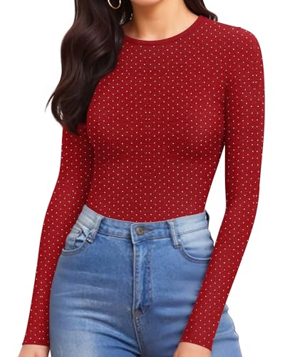 Image of MANGOPOP Womens Bodysuit Long Sleeve Crew Neck Body suit for Women Ribbed Bodysuits Shirts