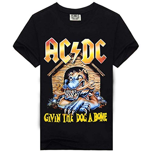 INSTO Los Hombres de Cuello Redondo de la Camiseta de Acdc Impreso Carta de Manga Corta Camiseta Que Basa la Camisa Floja Simple tendencia del ocio / 1 / L