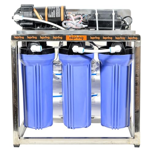 Image of iSpring 25 LPH commercial RO + UV water purifier Plant 25 Liter Per Hour Blue Stainless steel Full Automatic with TDS Adjuster
