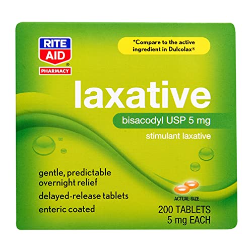 Rite Aid Laxative, Bisacodyl, 5mg 200 Tablets, Stimulant Laxative