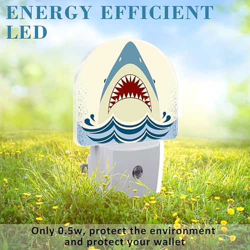 Image of Cartoon Shark Teeth Night Light for Kids, LED Night Light Plug into Wall with Dusk to Dawn Sensor for Girls Boys Women Men Room Decor, Hallway, Kitchen, Bathroom, Nursery, Stairs