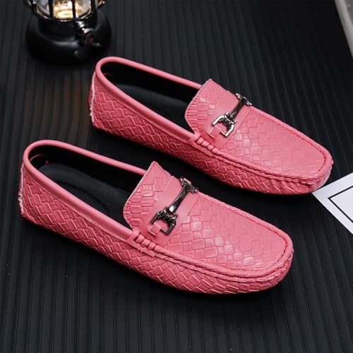 Men's Penny Loafers Woven Leather Driving Loafers Black Slip-On with Buckle Flats Boat Shoes Moccasins4