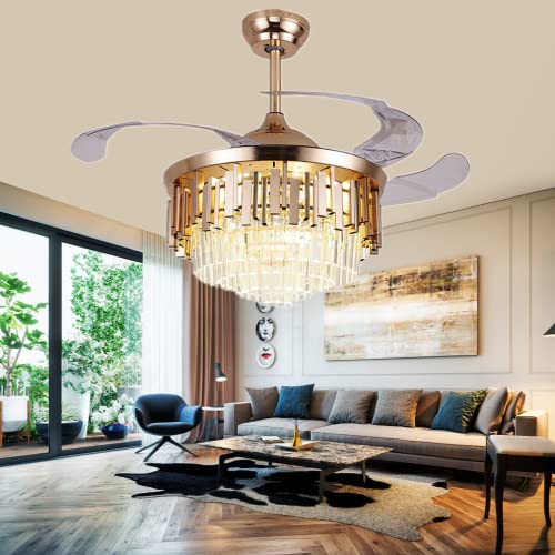 Up To 40% OFF Ruiwing 42 Luxury Ceiling Fan with Light Contemporary Chic Crystal Chandelier Fan Polished Gold Retractable Ceiling Fans Light LED 3 Color Setting (K-Gold) 80% Off Discount Ruiwing 42 Luxury Ceiling Fan with Light Contemporary Chic Crystal Chandelier Fan Polished Gold Retractable Ceiling Fans Light LED 3 Color Setting (K-Gold)
