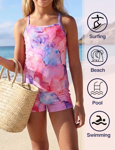 Image of Girls Swimsuit Sleeveless Bathing Suits Back Cutout Summer Swimwear with Removable Chest pad 6-14 Years