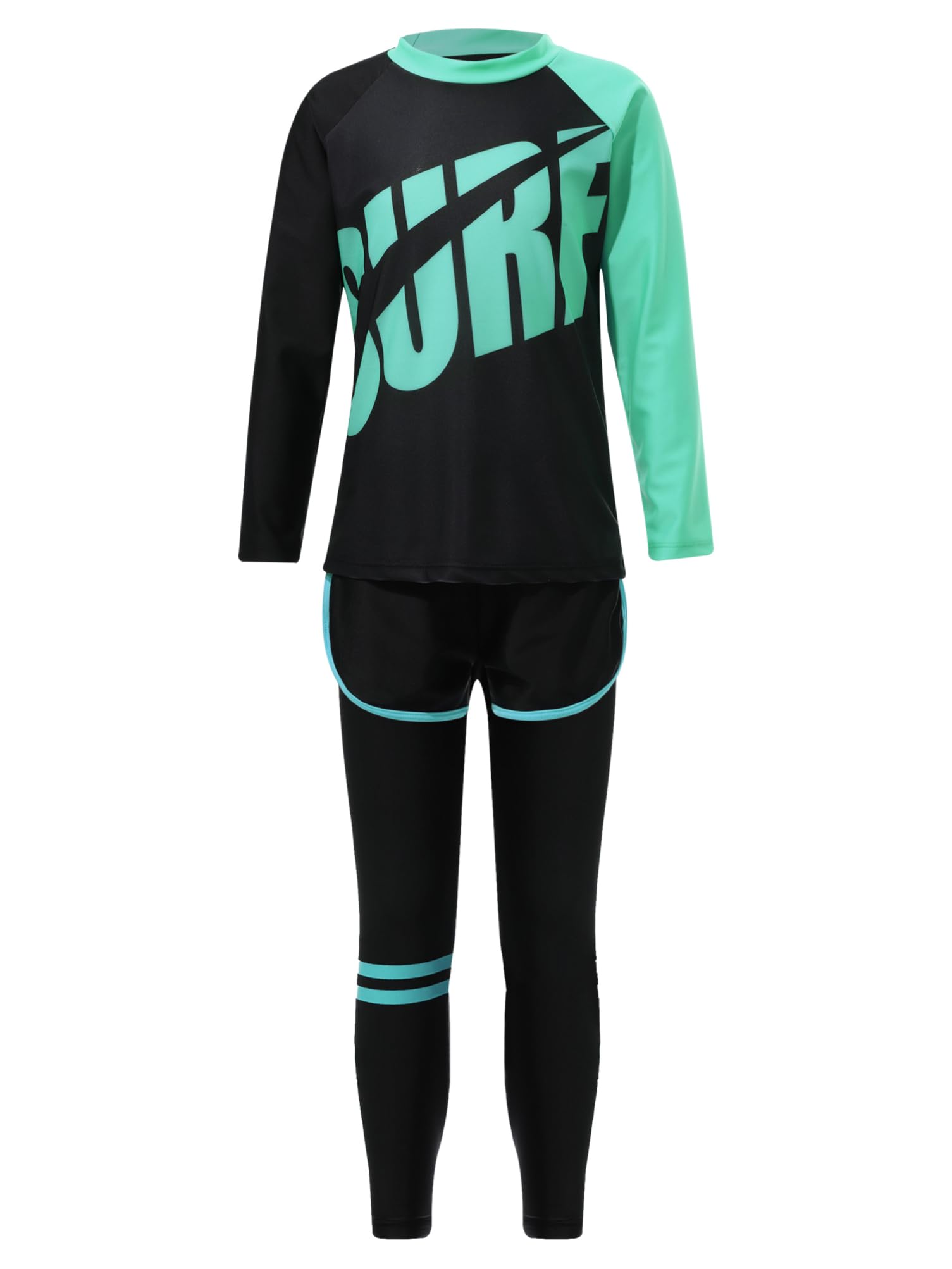 Aislor Enfants Maillots De Bain 2 Pièces Rash Guards Tankini Garcon Fille Haut et Long Pantalon de Bain Bas Top Anti UV Manche Longue 2-14 Ans