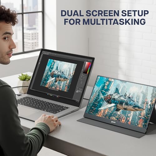 Image of GEONIX 15.6 inch Portable Monitor - Full HD 1080p IPS, 100% sRGB, Ultra Slim, USB-C & HDMI, Dual Speakers, Kickstand - Compatible with Laptop, Phone, PS5 /Xbox - 1 Year Warranty (Black)