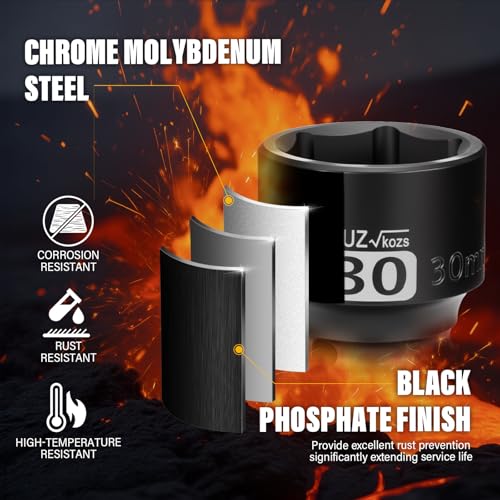 Image of 1 /2 Inch Drive 30mm Shallow Metric Impact Socket,CR-MO,6 Point Radius Corner Design,Square Chamfered Opening,Axle Nut Impact Grade Socket for Easy Removal