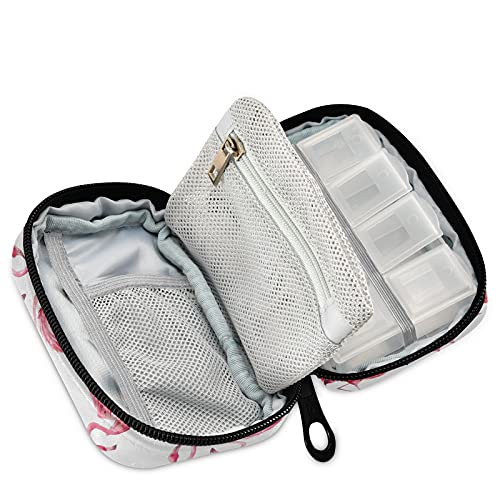 Image of Naanle Watercolor Flamingos Pill Box 7 Day Pill Case Travel Pill Organizer Bag with Zipper Portable Weekly Case Compact Size for Vitamin Supplement Holder