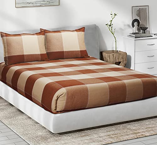 Image of AIRWILL, 200GSM Handloom Cotton Double Bedsheet with 2 Pillow Covers (4-Way Brown)