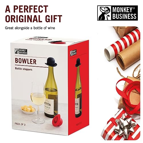 Image of Monkey Business Silicone Wine Stopper | Seals Bottle and Keeps Wine Fresh /Cute Wine Accessories /Kitchen Gadgets /Bowler Hat Bottle Stopper (Set of 2)