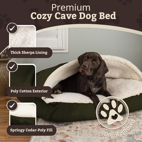 Image of Snoozer Rectangle Cozy Cave Dog Bed, Hooded Dog Bed, Olive (XL)