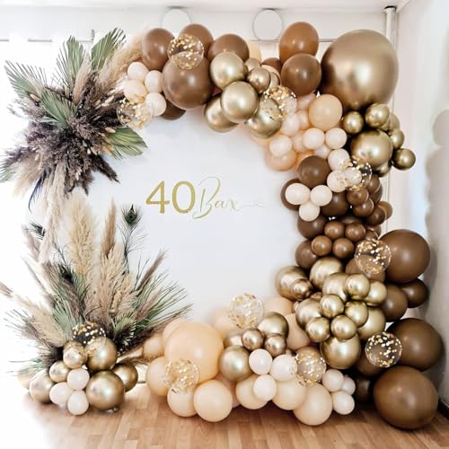 Image of 12inch Brown and Gold Balloons with Light Sand White Confetti Balloons