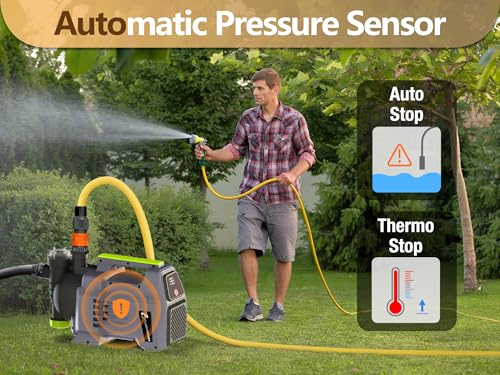 Image of FLUENTPOWER 1.5HP Automatic Garden Booster Pump with Integrated Prefilter, 1300GPH, Lift 150FT, Portable Shallow Well Jet Pump, Water Transfer Draining Pump for Home Garden Lawn Sprinkler Irrigation