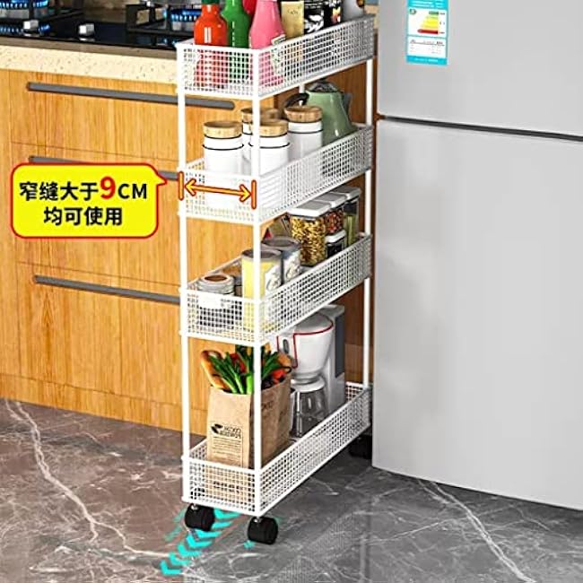 Metal Storage Baskets Stand,Slim Kitchen Cart,4 Tier Fruit Vegetable Pantry Organizer Rack,Utility Market Basket Stand Rolling Cart with Wheels (Color : Nero, Size 16CM) (Nero 9CM)-l8qmYGtR