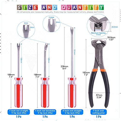 Glarks 4-teiliges Nagelentferner-Werkzeug-Set, inklusive 17,8 cm Endschneidezange, 10,2 cm biegbare U-Spitze und V-Spitzen-Zapfenabzieher, 15,2 cm U-Spitzen-Heber zum Schneiden von Nägeln, Entfernen