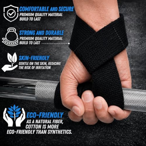Image of Handler 23-Inch Weight Lifting Straps for Gym Workout - Wrist Support Wraps for Deadlifts, Calisthenics, Boxing & Strength Training - Non-Slip Grip, Neoprene Padded Gym Accessories for Men & Women (Black, 23 Inches)