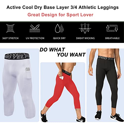 1 Or 3 Pack Men's 3/4 Compression Pants, Dry Fit Men Running Leggings 3/4 Tights Gym Capri Pant Football Basketball #TOP1
