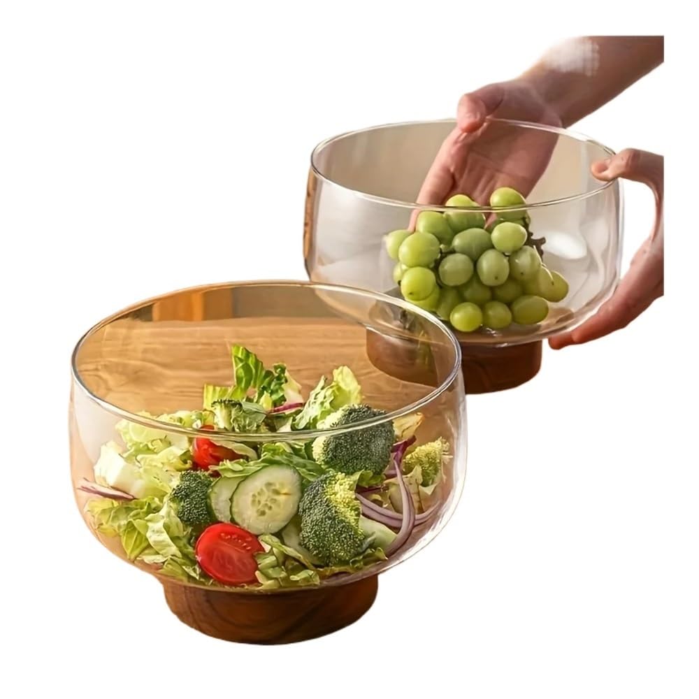 Insalatiera rotonda in vetro resistente alla ruggine, trasparente, ciotola da portata per dessert per cucina (L)