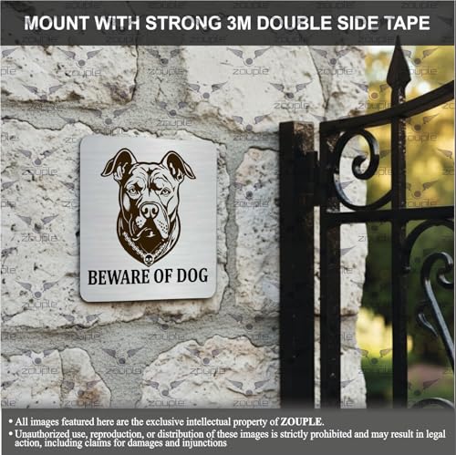 Image of Beware of Dog Sign, Pitbull, 8x8 Inch, Durable Steel, Triple Mount