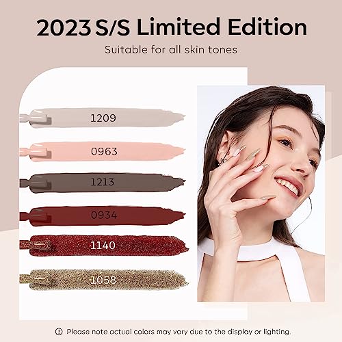 Image of DUDUSTRONG Bolt Bee Gel Glossy Finish Nail Polish Kit Gel Nail Polish Set, 6 Colors Brown Dark Red Gel Polish Kit Glitter Champagne Gold Nude For Women (A1 Holiday Set (107+06+101+62+08+65)), 90 Ml