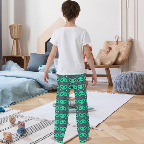 Boy's Pants Funny Alien Head Heart Foam Jogger Pants Elastic Waist Long Bottoms Trousers with Pockets 6-14 Years3