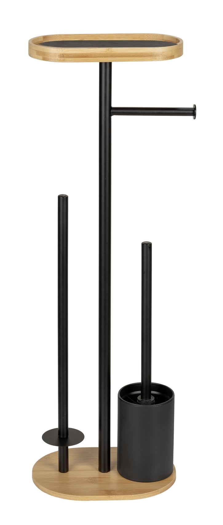 Stand WC-Garnitur Mod. Pomarolo, Bambus, Stahl, Natur/schwarz, 25x70,5x17 cm, inklusive Ablagefläche für Handy
