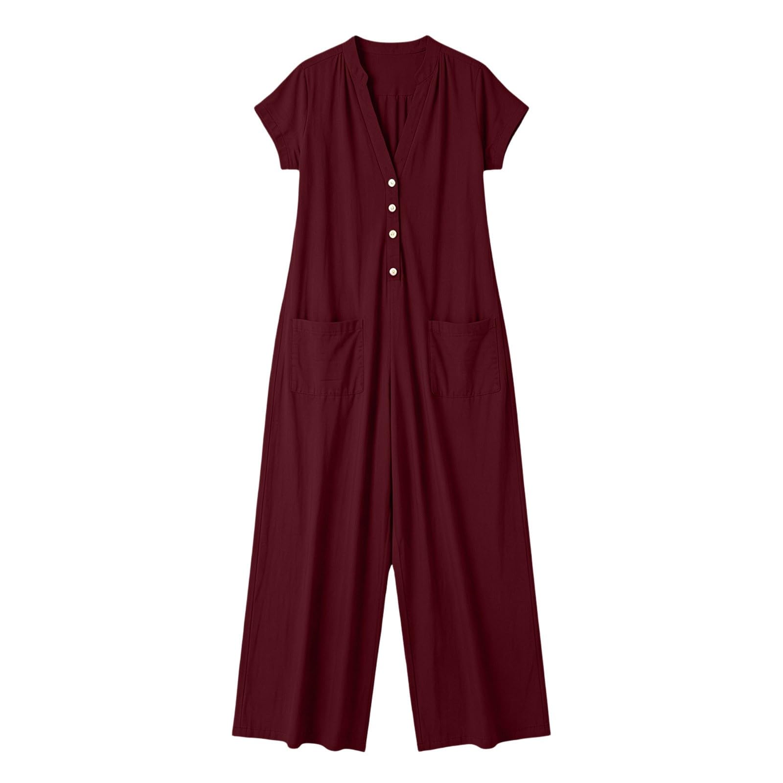 Generisch Mono para mujer de pierna ancha, sin mangas, cuello en V, una pieza, holgado, informal, suelto, con bolsillo, traje de lino de color liso