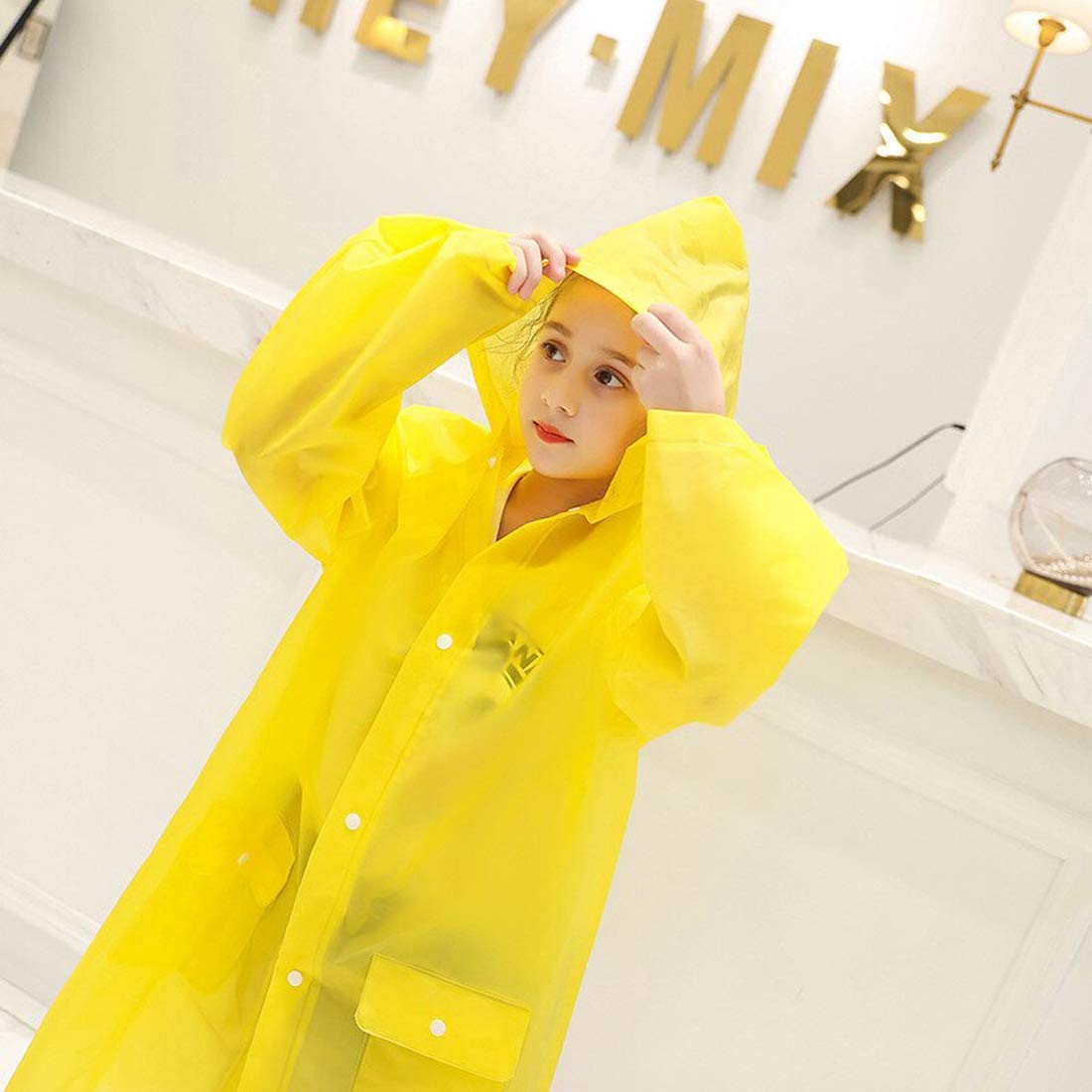 MAGIC Kid's Girl's Pvc Full Sleeve With Hooded Pplain Knee Length Raincoat (Yellow, 2-3 Years) - Image 3 thumbnail