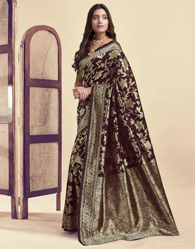 Image of SIRIL Women's Banarasi Silk Saree | Kanjivaram Silk Saree With Unstitched Blouse Piece