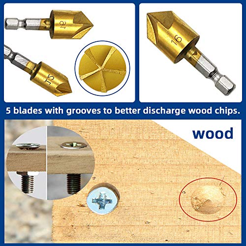 Deventorz Countersink Drill Bit, Countersink Drill Bit Set With 82 Degree Center Countersink Bits For Wood Quick Change Bit 6Mm - 19Mm 6 Pcs #TOP1