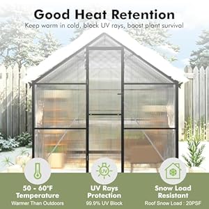 6x4ft greenhouse for outdoor greenhouse kit with uv resistant pc panels reinforced aluminum frame endure strong wind heavy snow large walk in green house for outside garden backyard  urban country home decor