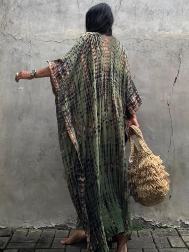 Moss Rose Women Summer Caftan Coverups Dress Kimono Beach Vacation Wear V Neck Print Maxi Boho Dress2