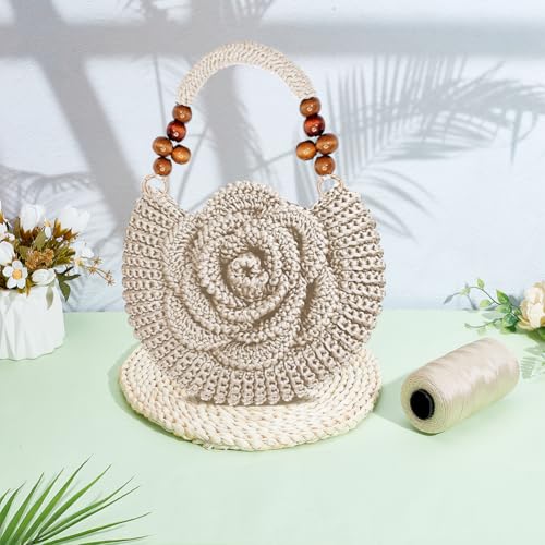 Image of ACRNIGHEET Crochet Kit for Beginners White Khaki Crochet Purse Bag for Women DIY Tote Bag Making Kit with Step-by-Step Tutorials Hobbies Project for Starter Boho Style Gift Ideas