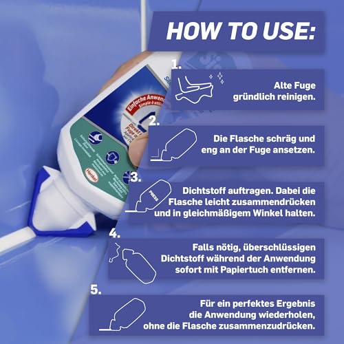 Sista Pattex NEUE FUGE, weiße Silikon Dichtmasse, in wenigen Minuten von IHH zu AHH, schimmelresistentes Sanitärsilikon für Küche und Bad, einfache Erneuerung von Fugen in nur einem Schritt, 1x80ml