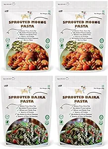 Gluten Free 2 x Sprouted Moong Pasta and 2 x Sprouted Bajra Pasta | No Wheat, No Maida | A rich source of Proteins and Fiber, 200g Each (Combo)