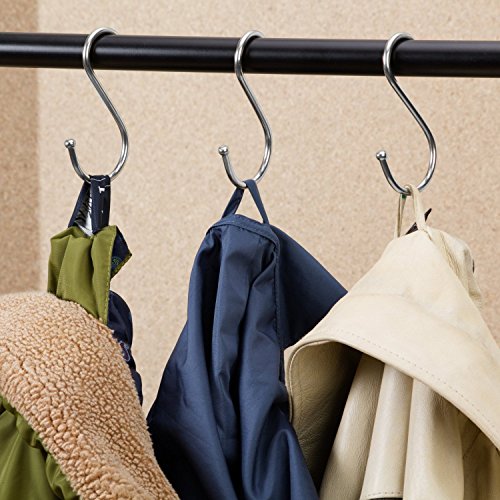 Prudance Larger Round S Shaped Stainless Steel Hanging Hooks Set with 10 Hooks - Ideal for Pots, Pans, Spoons & Other Kitchen Essentials - Perfect for Clothing