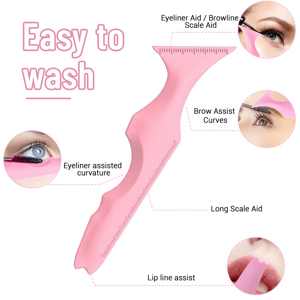 dellyy Regla de Belleza de Silicona, Plantilla para Delinear Ojos, Plantillas Eyeliner Ojos Reutilizables, Plantillas Cejas Adecuado para Principiantes y Expertos en Maquillaje (Rosa)
