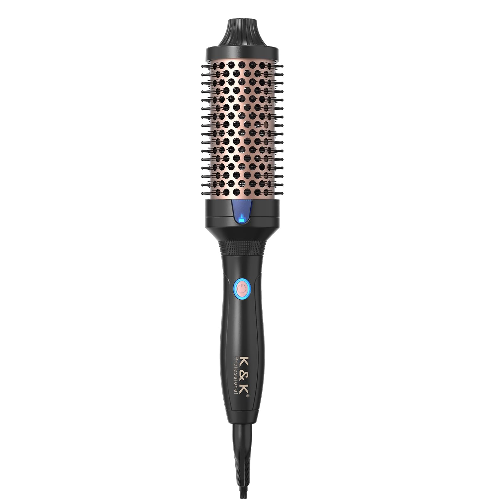 K&K Cepillo térmico de queratina, cepillo térmico de barril caliente, cepillo de pelo caliente, iónico, liso, brillo de volumen, plancha para el pelo, herramienta de peinado, doble tensión (negro, 45