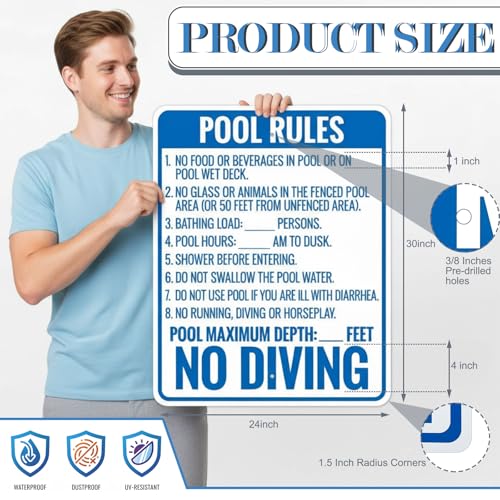 Cartel de Reglas para Piscina No Zambullirse 24 x 30 pulgadas miniatura 2
