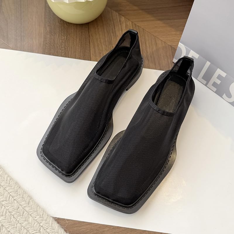 Square Toe Mesh Ballet Flats for Women Mary Jane Fishnet Flats Comfortable Slip On Casual Ballerina Shoes3