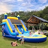 HXDOGSP Inflatable Water Slide Commercial Grade: 21FT(L) Water Bounce House for Adults and Kids - Big Pool, Premium PVC, Castle Style, Wet & Dry, 950W Blower - for Backyard Outdoor Birthday Party